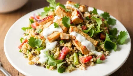 Insalata di pollo e quinoa con salsa allo yogurt
