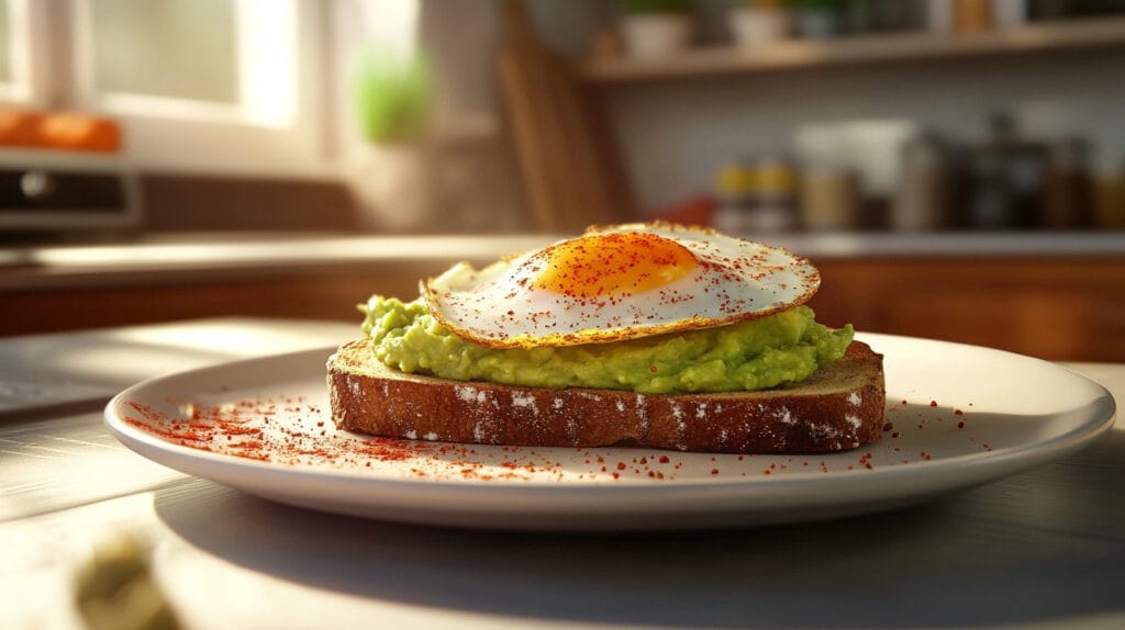 Avocado toast con uovo all’occhio di bue su pane integrale, ricetta sana e proteica per la colazione