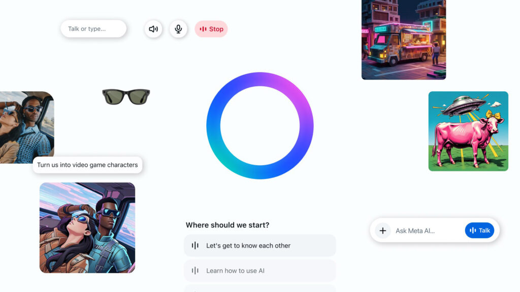 Interfaccia dell'app Meta AI con prompt in inglese