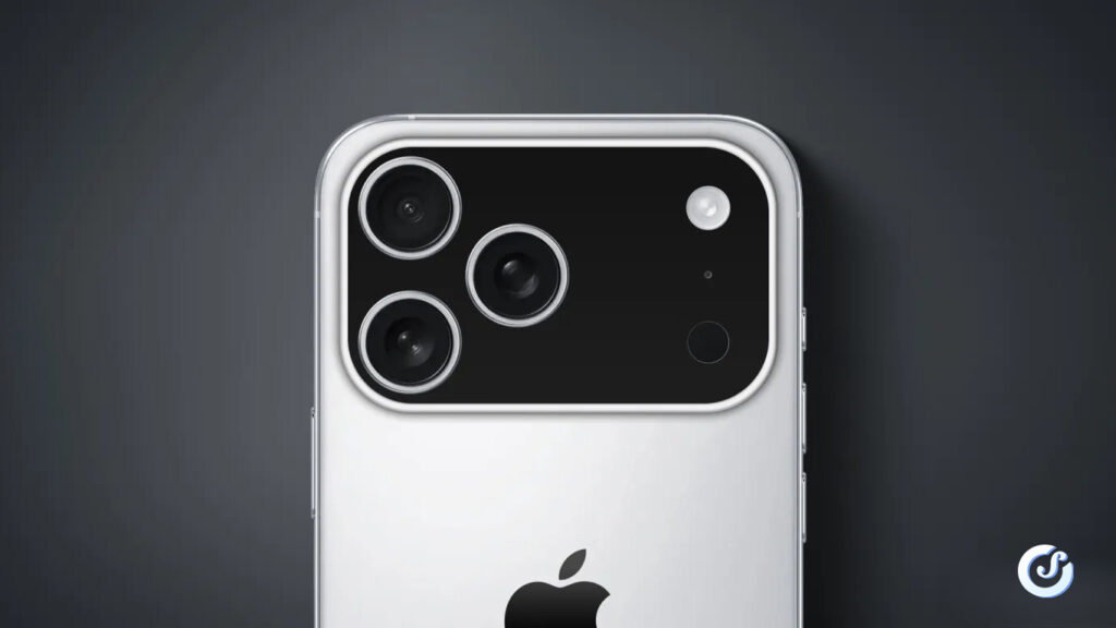 Concept del nuovo iPhone 17 Pro con barra fotocamera posteriore e retro in alluminio infuso