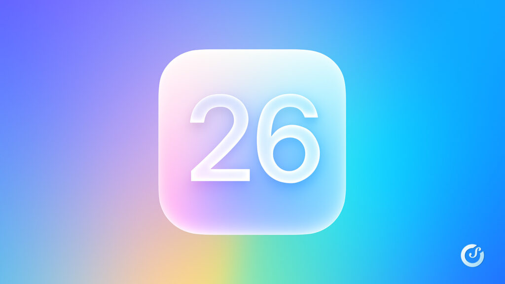 Icona quadrata con numero 26, effetto vetro digitale e sfondo chiaro sfumato