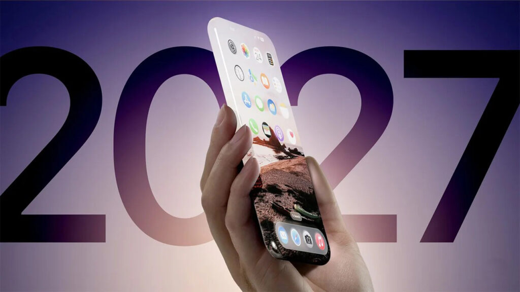 iPhone all-screen 2027 con display senza bordi e sensori sotto il vetro