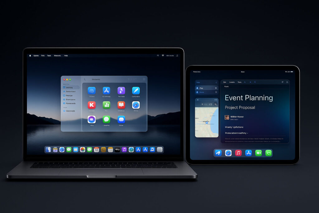 MacBook con macOS 26 Tahoe e iPad con iPadOS 26, multitasking avanzato