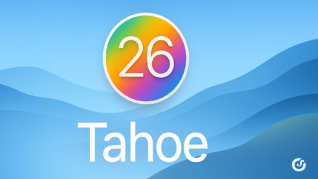 Logo “26” effetto arcobaleno e onde azzurre ispirate al lago Tahoe, stile Apple 2025