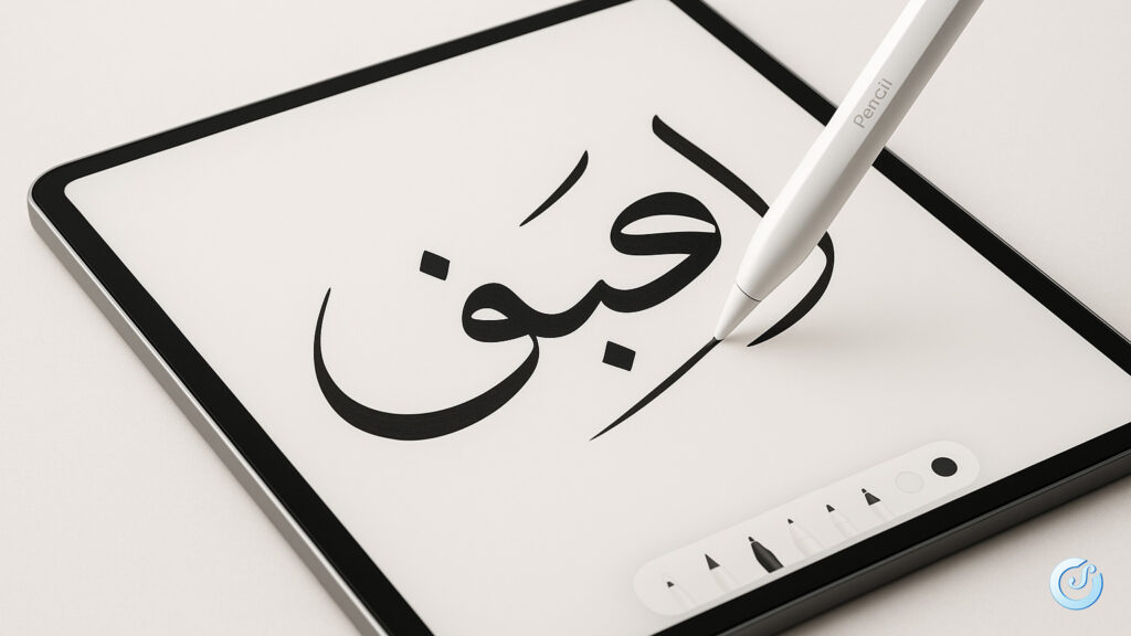 Apple Pencil su iPad con tratto calligrafico elegante stile qalam