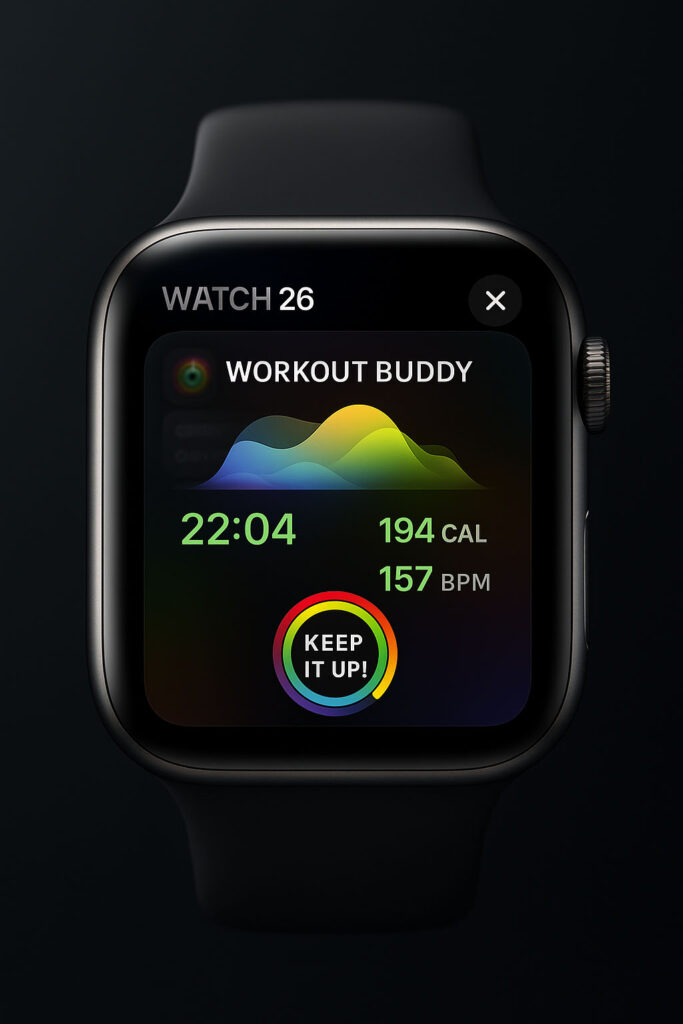 Apple Watch con watchOS 26, Smart Stack traslucido e Workout Buddy attivo