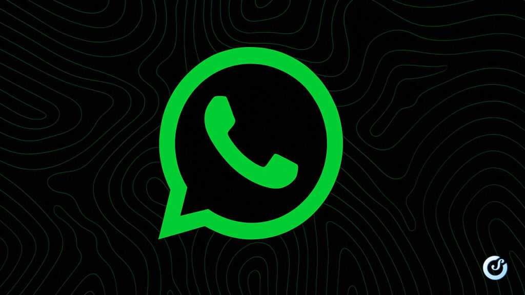 Logo WhatsApp verde su sfondo nero con linee topografiche