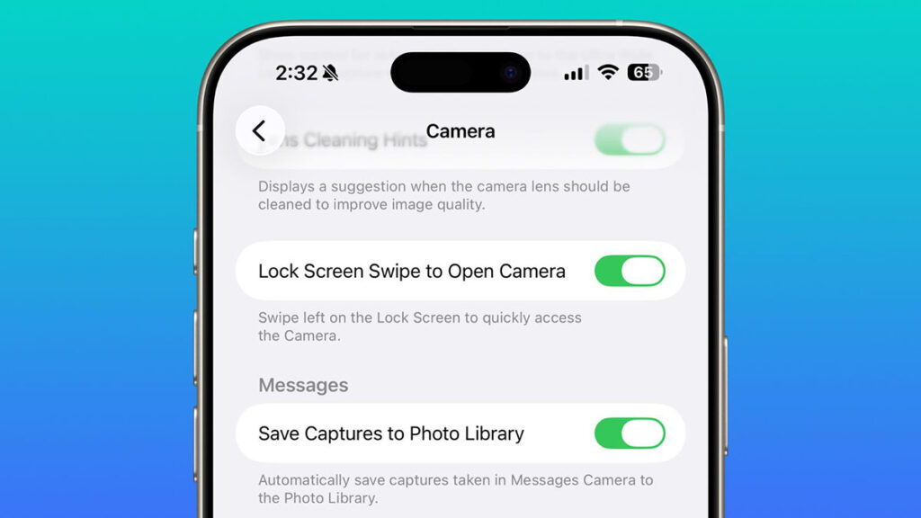 lock screen swipe disabilita forocamera