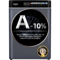 ⭕️CHiQ CW086581AX Lavatrice 8 kg con Touchscreen LED 13,5", Efficienza Energetica A-10%, Lavaggio Vapore & Rapido, Motore BLDC (1400 RPM), Tamburo Grande, Guarnizione Antibatterica, Grigio