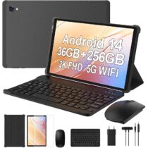 ⭕️LEVIRTU Android 14 Tablet 10,3 Pollici, Octa-Core 2.0 GHz, 2K FHD, 2.4G+5G WiFi, 36GB RAM+256GB ROM (2TB TF), 8000mAh, 13MP+8MP, GPS, Bluetooth 5.0, Face ID, Tablet con Tastiera, Mouse (Nero)