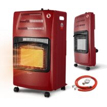⭕️Wintem - Stufa a Gas Richiudibile 4200W con 3 Livelli di Riscaldamento, Accensione Piezoelettrica e Vano Porta-Bombola da 15Kg, Compatta e Facile da Riporre (Bordeaux)