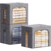 ⭕️Lifewit 3 pezzi Scatole per Armadio Rigide con Cerniera, Organizzatore Armadio con Struttura in Metallo Pieghevole, Contenitori per Armadio Impilabili per Vestiti, Trapunte, Piumone, Grigio, 40L