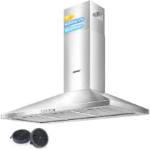⭕️COMFEE' Cappa Aspirante 90 cm PYRA17SS-90 Acciaio Inossidabile Cappa Cucina con LED, Sistema di Ricircolo e Canalizzazione e Filtri a Carbone