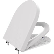 ⭕️ANYCEE Copriwater con abbassamento automatico, sedile WC in Duroplast, copriwater con antibatterico, a forma di D, coperchio WC con funzione Quick Release universale, bianco