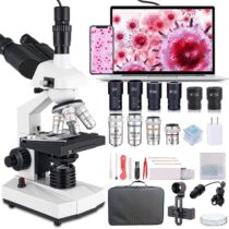 ⭕️Trinoculare microscopio ottico, ingrandimento 40X-5000X, grado scientifico microscopio professionale con telecamera USB e palcoscenico meccanico, adulto microscopio