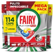 ⭕️Fairy Platinum Plus Pastiglie Lavastoviglie, 114 Capsule, Limone, Detersivo Con Tecnologia Anti-Opaco, Contro Grasso e Incrostazioni Ostinate Anche nei Cicli Brevi