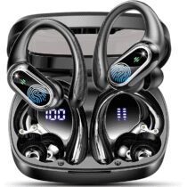⭕️Cuffie Bluetooth Sport, Auricolari Bluetooth 5.3 Wireless con 4 ENC Cancellazione Rumore Mic, 50 Ore HiFi Stereo Cuffie Wireless, IP7 Impermeabile, Cuffiette Bluetooth con LED Display, USB-C, Nero