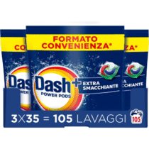 ⭕️Dash Power Pods Detersivo Lavatrice In Capsule Extra Smacchiante, 105 Lavaggi (3x35), Rimuove anche le macchie secche da 7 giorni, per una pulizia impeccabile