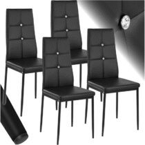 ⭕️TecTake® Set 4 Sedie Sala da Pranzo Imbottite, Sedie Cucina in Similpelle, Gambe in Acciaio, Sedie Soggiorno dal Design Elegante con Strass, Sedie da Pranzo Moderne Antiscivolo - Nero