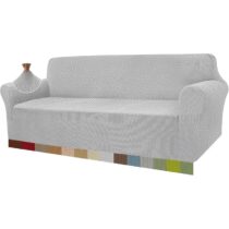 ⭕️Granbest Copridivano ad alta elasticità, moderno copridivano jacquard, elasticizzato, per soggiorno, protezione per cani, animali domestici (4 posti, grigio argento)