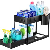 ⭕️Puricon Organizer Sottolavello Cucina a 2 Livelli, Organizer Sottolavello Portaoggetti Ripiano Multiuso sotto Lavello per Cucina Bagno (Nero, 1)