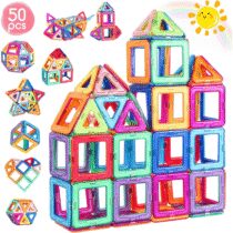 ⭕️aaczly Costruzioni Magnetiche 50 Pezzi Blocchi Magnetici per Bambini 3D Blocco Magnetico Bambini Costruzioni Giocattolo Magnetiche Educativi Calamite Montessori per Bambini 3 4 5 6 7 8 Anni
