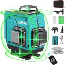 ⭕️Livello Laser Autolivellante 40M, Kiprim 4x360° Verde a Croce, Modalità Impulso, Orizzontale e Verticale 16 Linee, IP54 Impermeabile con Batteria Ricaricabile