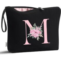 ⭕️Vavabox Beauty case con iniziali personalizzate dalla A alla Z, regalo di compleanno per donne, regalo per sposa, damigella d'onore (M, 01-Nero)
