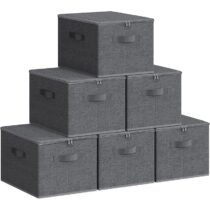 ⭕️SONGMICS Scatole Portaoggetti con Coperchio, Set di 6 Contenitori Pieghevoli con Maniglie, Organizzatori per Vestiti e Giocattoli, 40 x 30 x 25 cm, Tessuto non tessuto, Grigio Ardesia RZB003G02