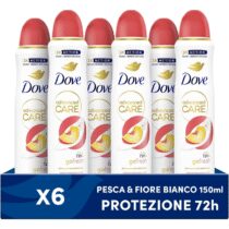 ⭕️Dove Deodorante Spray Advanced Care Go Fresh Pesca, con Formula Idratante e Delicata sulla Pelle, Senza Alcol, Pelle Asciutta Fino a 72 Ore, Deodorante Uomo e Donna, 6 Pezzi da 150ml