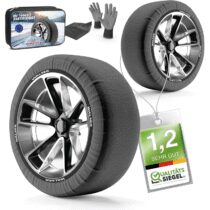⭕️Walser Premium Calze da Neve Omologate Italia EN 16662-1, Set di 2 Catene da Neve in Tessuto per Auto, Catene Invernali per Auto Grigio/Nero Snow Sock