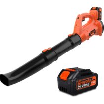 ⭕️Soffiatore a Batteria, Bravolu 21V Soffiatore Foglie Elettrico, con Batteria da 4,0 Ah e Caricabatteria, Velocità Aria Max Regolabile 240 km/h, 20000 RPM con 6 Velocità Regolabili, Ugelli a 2 Sezioni