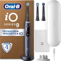 ⭕️Oral-B Spazzolino Elettrico Ricaricabile iO 9 Nero, 3 Testine Di Ricambio, Custodia Da Viaggio Ricaricabile, 1 Spazzolino Elettrico Oral B, Sensore di Pressione, Display Interattivo