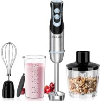 ⭕️FRESKO Frullatore a Immersione 4-in-1, 1000 W Minipimer Immersione in 304 Acciaio Inossidabile, con 12 Velocità e Modalità Turbo, Antispruzzo Design, Include Misurino, Tritatutto e Frusta (HB3302)
