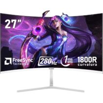 ⭕️Gawfolk 27 pollici 280Hz curvo monitor per computer da gioco, 1800R,FHD 1080P, 98% sRGB, 1ms,FreeSync,178 ° grandangolo,HDMI、DisplayPort,Compatibile con il montaggio a parete 100 * 100mm - bianco