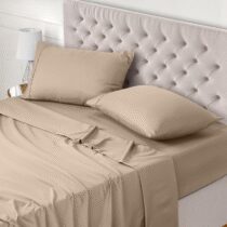 ⭕️Utopia Bedding - Set Lenzuola Letto Matrimoniali 4 Pezzi 150x200 cm - Spazzolata Poliestre di Microfibra - Oeko-Tex Certificato - Lenzuolo con Angoli, Lenzuolo Piatto e 2 Federe 50x75, Beige