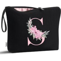 ⭕️Vavabox Beauty case con iniziali personalizzate dalla A alla Z, regalo di compleanno per donne, regalo per sposa, damigella d'onore (S, 01-Nero)