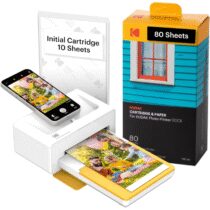 ⭕️Kodak Dock Plus PD460, stampante fotografica portatile per smartphone, stampa istantanea, 10 x 15 cm, iOS e Android, Bluetooth & Docking, confezione da 80 + 10 carte fotografiche, giallo e