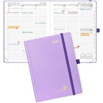 ⭕️POPRUN Agenda 2026 Settimanale Verticale 22 x 16,5 cm, Copertina Rigida, Weekly Planner 2026 con Tag Mensili, Carta Spessa da 100 GSM, Viola Chiaro