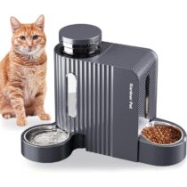 ⭕️Gardner Pet 2 in 1 Distributore Automatico Cibo e Acqua Gatti (3L*2), Distributore Automatico Cibo Gatti con Ciotola in Acciaio Inox, GravitÀ Dispenser Crocchette Gatto, Senza BPA, Grigio Scuro