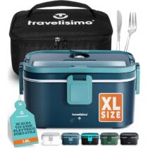 ⭕️TRAVELISIMO Scaldavivande Elettrico Portatile Extra Grande 1,8L 80W Portapranzo Riscaldabile Portatile, 220V/12V/24V Scalda Vivande Portatile Elettrico per Viaggio e Lavoro, Porta Pranzo Riscaldabile