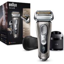 ⭕️Braun Series 9 9385cc Rasoio da Barba Elettrico senza Fili, Base di Ricarica e Custodia da Viaggio in Pelle, Rasoio a Lamina, Batteria Li-Ion - Rasatura Duratura (60 min), 100% Impermeabile, Grafite