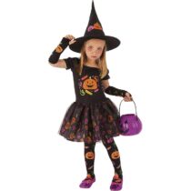 ⭕️Rubies Costume Strega Candy per Bambina, Vestito Stampato, Maniche, Calze e Capello, Ufficiale, Stregas, Witches, Caramelle per Halloween, Feste e Cosplay
