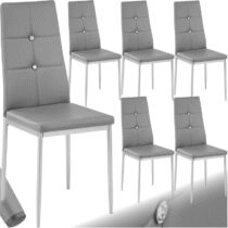 ⭕️TecTake® Set 6 Sedie Sala da Pranzo Imbottite, Sedie Cucina in Similpelle, Gambe in Acciaio, Sedie Soggiorno dal Design Elegante con Strass, Sedie da Pranzo Moderne Antiscivolo - Grigio