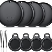 ⭕️Android Smart Tag, Tracker con Google's Find Hub (Solo Android), IP68 Impermeabile, Bluetooth Localizzatore con Custodia Protettiva, Trova Oggetti per Chiavi/Bagagli/Portafogli, 4 Nero