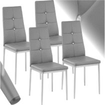 ⭕️TecTake® Set 4 Sedie Sala da Pranzo Imbottite, Sedie Cucina in Similpelle, Gambe in Acciaio, Sedie Soggiorno dal Design Elegante con Strass, Sedie da Pranzo Moderne Antiscivolo - Grigio