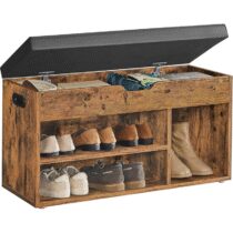 ⭕️VASAGLE Scarpiera Panca Ingresso, Panca Contenitore con Cuscino Imbottito, 3 Scomparti, Ripiani, Soggiorno Corridoio Camera da Letto, Portata 136 kg, Marrone Vintage LHS30BX