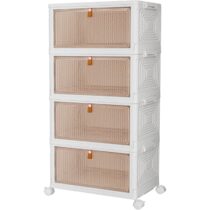 ⭕️PurKeep Scatole portaoggetti con coperchio, 23 L x 4 ripiani, in plastica, con coperchio, impilabili con ruote, cassetti con porta anteriore, scatola di plastica per casa e ufficio, colore bianco