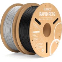 ⭕️ELEGOO Rapido Filamento PETG, 1,75 mm, 2 kg, 30-600 mm/s, Filamento per Stampante 3D PETG, precisione dimensionale +/- 0,02 mm, adatto per la maggior parte delle stampanti 3D FDM, Nero & Grigio