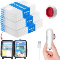 ⭕️Vacbird Sacchi Sottovuoto Vestiti con Pompa Elettrica Usb, 12 Pezzi di Buste Sottovuoto (4x 40 * 40cm / 4x 40 * 50cm / 4x 40 * 60cm) Sacchetti Sottovuoto Vestiti Viaggio, Riutilizzabili, Salvaspazio